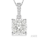 3/8 Ctw Square Shape Diamond Lovebright Pendant in 14K White Gold with Chain