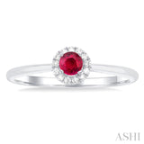 3.25 MM Round Ruby and 1/20 Ctw Single Cut Diamond Halo Precious Ring in 10K White Gold