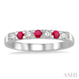 2.3 MM Ruby and 1/5 Ctw Round Cut Diamond Precious Wedding Band in 14K White Gold