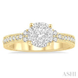 5/8 Ctw Round Shape Lovebright Diamond Cluster Ring in 14K Yellow and White Gold