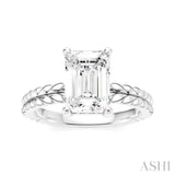 1/10 Ctw Emerald Shape Round Cut Diamond Semi-Mount Engagement Ring in 14K White Gold