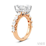 1 1/3 Ctw Emerald Shape Oval and Round Cut Diamond Semi-Mount Engagement Ring in 14K Rose and White Gold