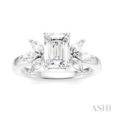 1/2 Ctw Emerald Shape Marquise and Round Cut Diamond Semi-Mount Engagement Ring in 14K White Gold