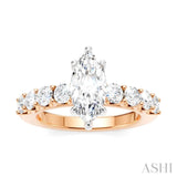 7/8 Ctw Marquise Shape Round Cut Diamond Semi-Mount Engagement Ring in 14K Rose and White Gold