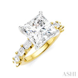 1 1/3 Ctw Princess Shape Emerald and Round Cut Diamond Semi-Mount Engagement Ring in 14K Yellow and White Gold