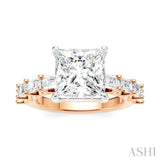 1 1/3 Ctw Princess Shape Emerald and Round Cut Diamond Semi-Mount Engagement Ring in 14K Rose and White Gold