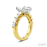 7/8 Ctw Marquise Shape Emerald and Round Cut Diamond Semi-Mount Engagement Ring in 14K Yellow and White Gold