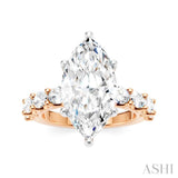 1 1/3 Ctw Marquise Shape Oval and Round Cut Diamond Semi-Mount Engagement Ring in 14K Rose and White Gold