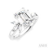 1/2 Ctw Emerald Shape Marquise and Round Cut Diamond Semi-Mount Engagement Ring in 14K White Gold