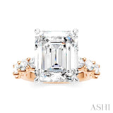 1 1/3 Ctw Emerald Shape Oval and Round Cut Diamond Semi-Mount Engagement Ring in 14K Rose and White Gold