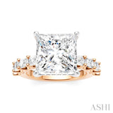 1 3/8 Ctw Princess Shape Emerald and Round Cut Diamond Semi-Mount Engagement Ring in 14K Rose and White Gold