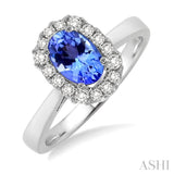 6x4 MM Oval Cut Tanzanite and 1/6 Ctw Round Cut Diamond Precious Ring in 14K White Gold