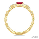 1/4 Ctw 5X3MM Octagon Shape Ruby and Round Cut Diamond Precious Rectangular Open Link Fashion Ring in 14K Yellow Gold