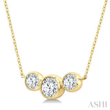 1 Ctw Past, Present & Future 3-Stone Bezel Set Round Cut Diamond Necklace in 14K Yellow Gold
