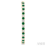 2.5 MM Round Cut Emerald and 2 1/2 Ctw Round Cut Diamond Precious Inside-Out Alternating Hoop Earrings in 14K Yellow Gold