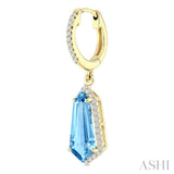 12X5 MM Evoque Gemstones Shield Shape Blue Topaz and 1/3 Ctw Round Cut Diamond Semi-Precious Earrings in 10K Yellow Gold