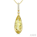 16X6 MM Evoque Gemstones Pear Shape Lemon Quartz and 1/20 Ctw Round Cut Diamond Semi-Precious Pendant With Chain in 10K Yellow Gold