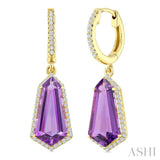 14X7 MM Evoque Gemstones Shield Shape Amethyst and 3/8 Ctw Round Cut Diamond Semi-Precious Earrings in 14K Yellow Gold