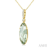16X6 MM Evoque Gemstone Oval Shape Green Amethyst and 1/20 Ctw Round Cut Diamond Semi-Precious Pendant With Chain in 10K Yellow Gold