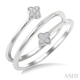 1/20 Ctw Split Double Clover Coil Round Cut Diamond Open Fashion Ring in 10K White Gold