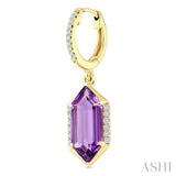 12X5 MM Evoque Gemstones Hexagon Shape Amethyst and 1/5 Ctw Round Cut Diamond Semi-Precious Earrings in 10K Yellow Gold