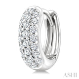 1/3 Ctw Triple Row Round Cut Diamond Huggie Earrings in 10K White Gold