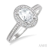 6X4 MM Oval Shape White Topaz and 1/50 Ctw Round Cut Diamond Semi-Precious Ring in Sterling Silver