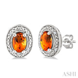 6X4 MM Oval Shape Citrine and 1/50 Ctw Round Cut Diamond Semi-Precious Earrings in Sterling Silver
