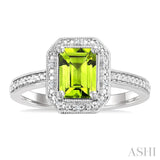 7X5 MM Octagon Shape Peridot and 1/50 Ctw Round Cut Diamond Semi-Precious Ring in Sterling Silver