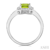 7X5 MM Octagon Shape Peridot and 1/50 Ctw Round Cut Diamond Semi-Precious Ring in Sterling Silver