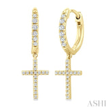 1/3 Ctw Round Cut Diamond Cross Charm Petite Fashion Huggie Earrings in 14K Yellow Gold
