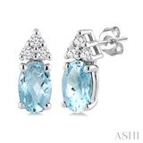 1/20 Ctw Oval Cut 5X3 MM Aquamarine and Round Cut Diamond semi-precious Earrings in 10K White Gold