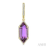16X6 MM Evoque Gemstones Hexagon Shape Amethyst and 3/8 Ctw Round Cut Diamond Semi-Precious Earrings in 14K Yellow Gold