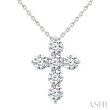 1 Ctw 6-Stone Round Cut Diamond Fashion Cross Pendant With Chain in 14K White Gold