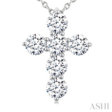 1 Ctw 6-Stone Round Cut Diamond Fashion Cross Pendant With Chain in 14K White Gold