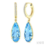 12X5 MM Evoque Gemstones Pear Shape Blue Topaz and 1/10 Ctw Round Cut Diamond Semi-Precious Earrings in 10K Yellow Gold