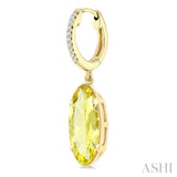 12X5 MM Evoque Gemstones Oval Shape Lemon Quartz and 1/10 Ctw Round Cut Diamond Semi-Precious Earrings in 10K Yellow Gold