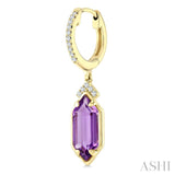 12X5 MM Evoque Gemstones Hexagon Shape Amethyst and 1/6 Ctw Round Cut Diamond Semi-Precious Earrings in 10K Yellow Gold