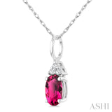 1/50 Ctw Oval Cut 6X4 MM Pink Tourmaline and Round Cut Diamond Semi-Precious Pendant With Chain in 10K White Gold