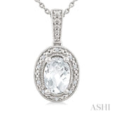 6X4 MM Oval Shape White Topaz and 1/50 Ctw Round Cut Diamond Semi-Precious Pendant With Chain in Sterling Silver