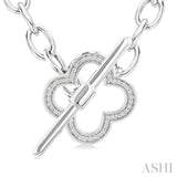 1/10 Ctw Round Cut Diamond Open Window Clover Toggle Fashion Necklace in Sterling Silver