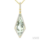 22X9 MM Evoque Gemstone Kite Shape Green Amethyst and 1/4 Ctw Round Cut Diamond Semi-Precious Pendant With Chain in 14K Yellow Gold