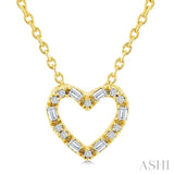 1/10 Ctw Baguette and Round Cut Diamond  Heart Shape Fashion Pendant With Chain in 10K Yellow Gold