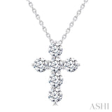 3/4 Ctw Round Cut Diamond Christian Cross 6-Stone Fashion Pendant With Chain in 14K White Gold