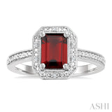 7X5 MM Octagon Shape Garnet and 1/50 Ctw Round Cut Diamond Semi-Precious Ring in Sterling Silver