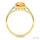 16X6 MM Evoque Gemstone Hexagon Shape Citrine and 1/10 Ctw Round Cut Diamond Semi-Precious Ring in 10K Yellow Gold