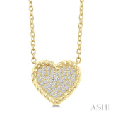 1/5 Ctw Round Cut Diamond Rope Border Heart Motif Fashion Pendant With Chain in 10K Yellow Gold