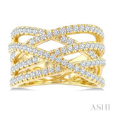 1 Ctw Round Cut Diamond Criss-Cross Bold Fashion Band in 14K Yellow Gold