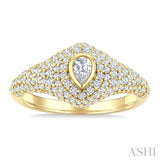 1 Ctw Pave Set Pear Shape and Round Cut Diamond Fashion Signet Ring in 14K Yellow Gold