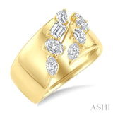 1 1/4 Ctw Slanted Split Mixed Diamond Cut Fashion Wide Band in 14K Yellow Gold